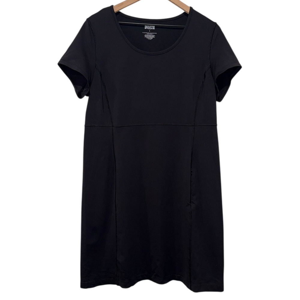 Duluth Trading Dress Sz L Black Short Sleeve Active UPF Zip Pocket Casual